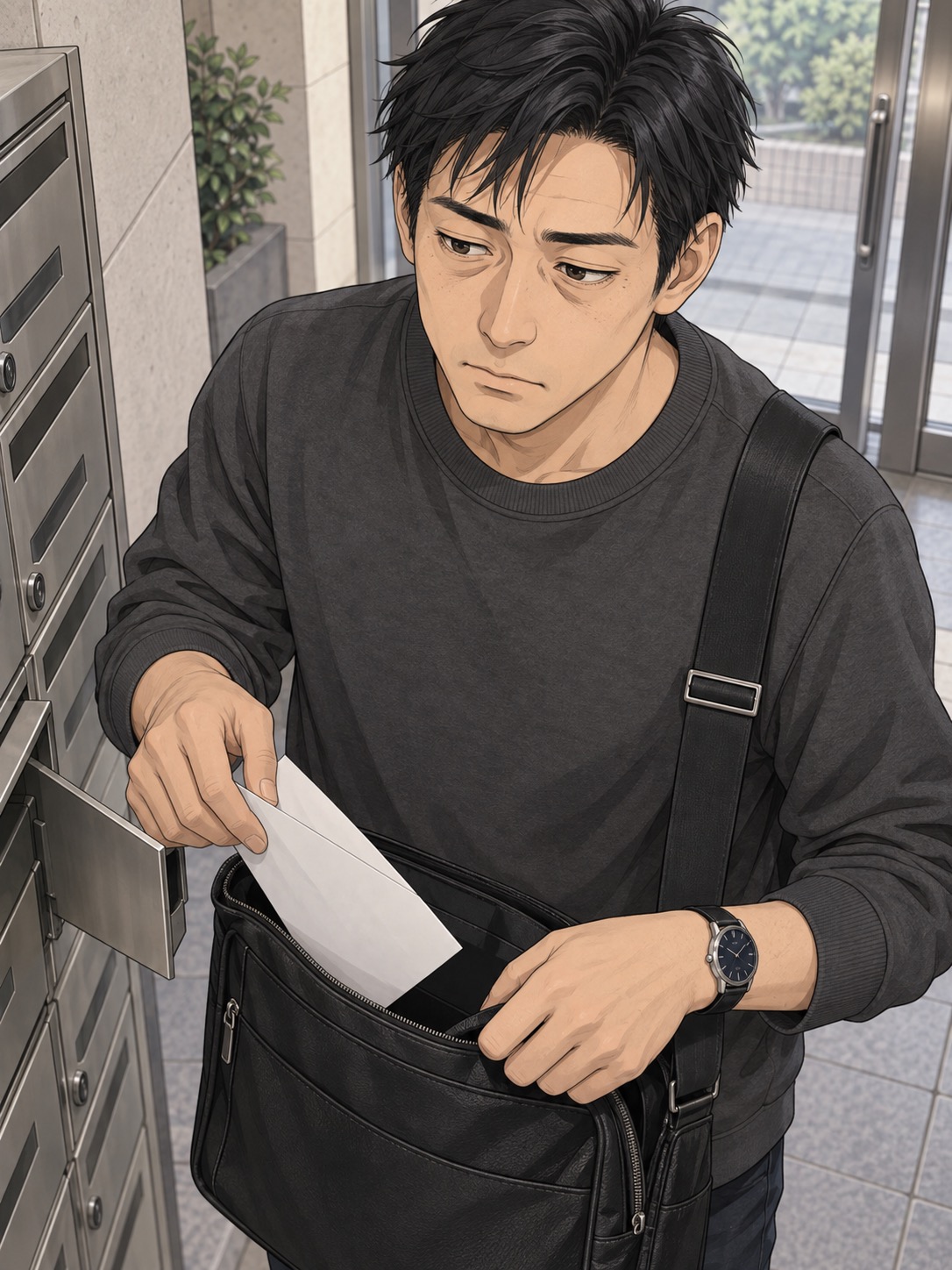 督促状を鞄にしまう手元