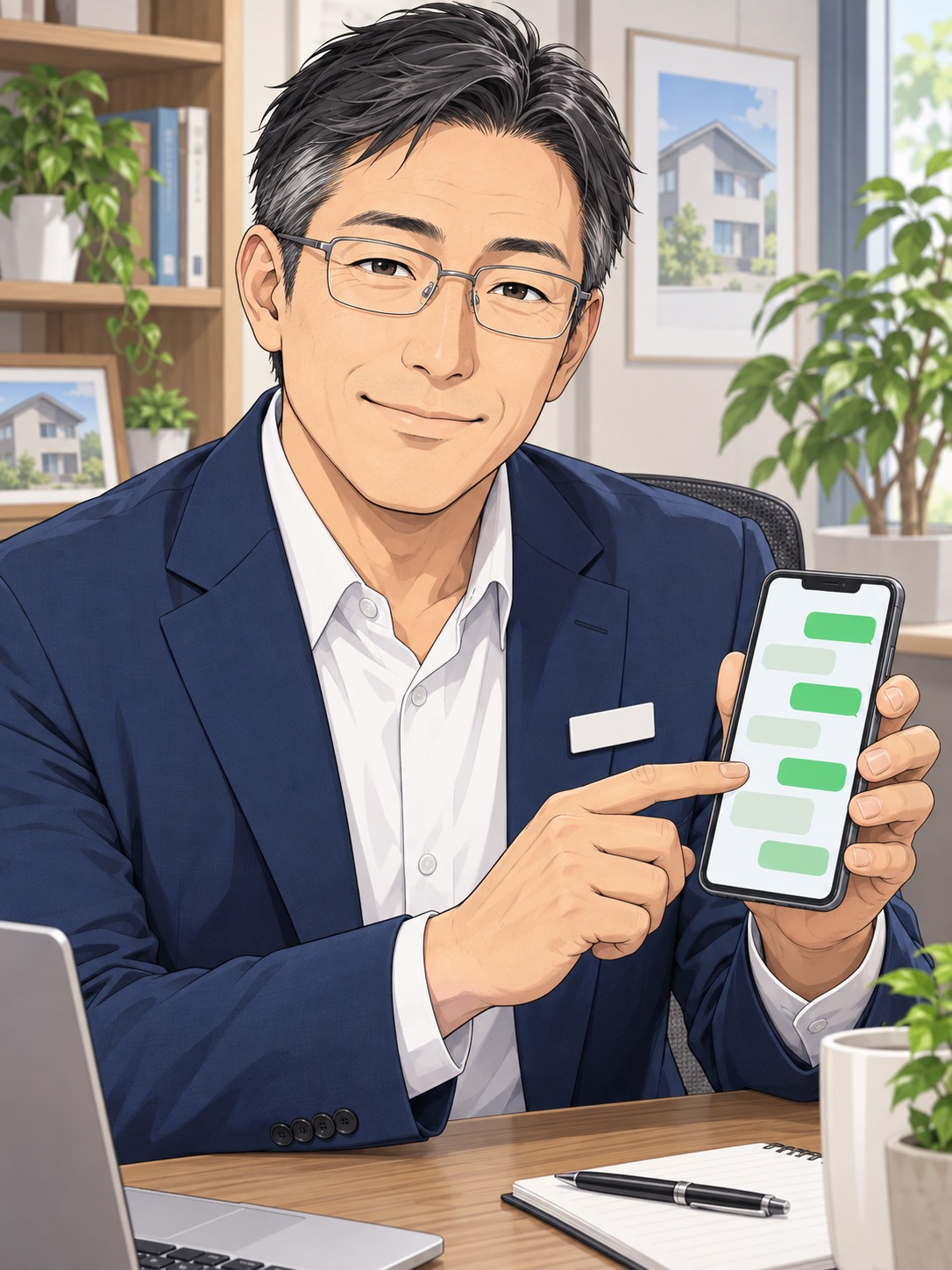 スマホを操作する相談員・吉田